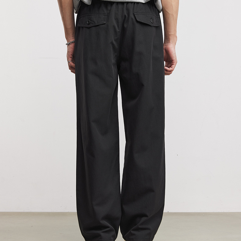 垂感輕薄透氣休閒褲男夏季抽繩腰頭寬鬆通勤百搭直筒闊腿褲