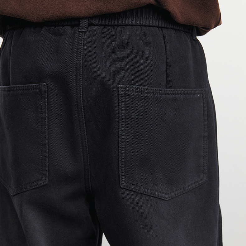 街頭480G重磅加厚休閒褲純色直筒長褲男秋冬季款小彎刀褲