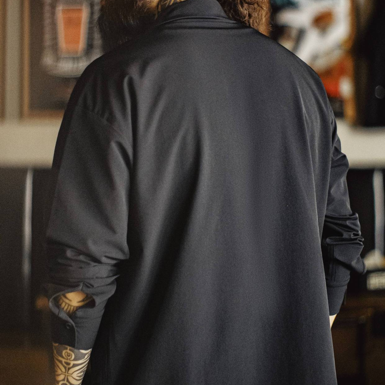 美式黑色口袋襯衫長袖梭織山系機能通勤襯衣外套男秋