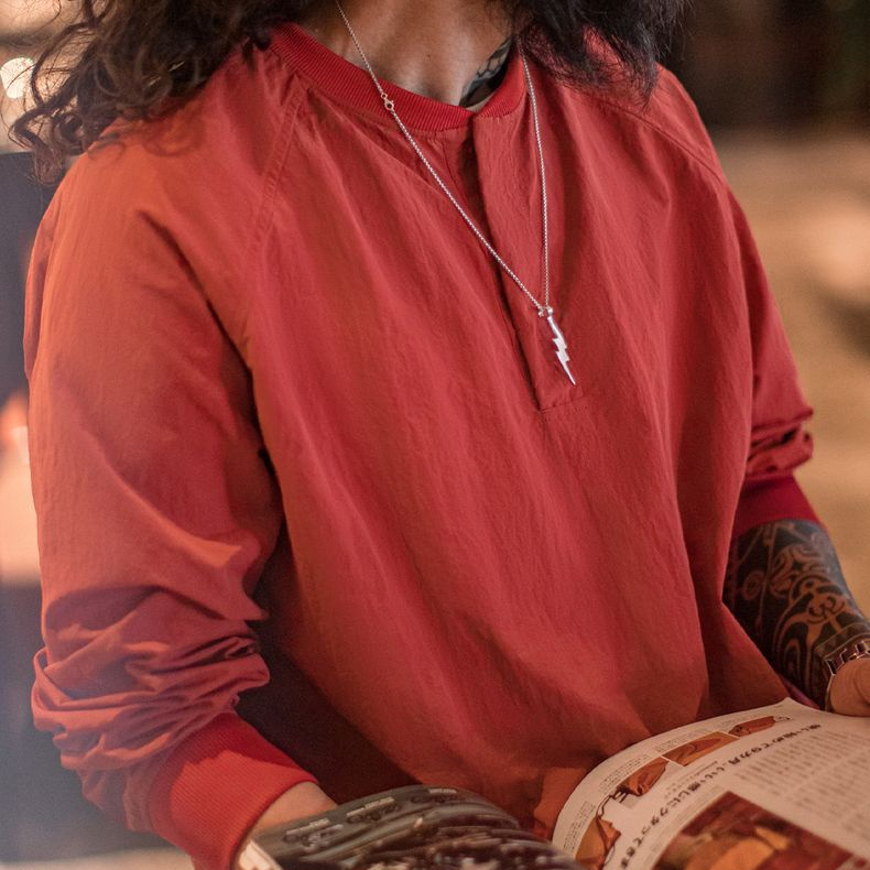 美式復古棒球領衛衣新年紅色上衣寬鬆套頭衫圓領T恤男春