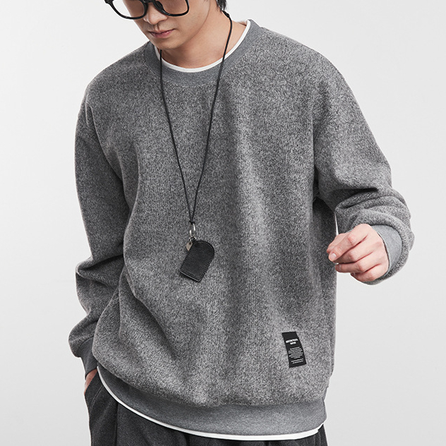 質感加絨衛衣落肩款簡約圓領百搭上衣男冬季新款保暖衛衣