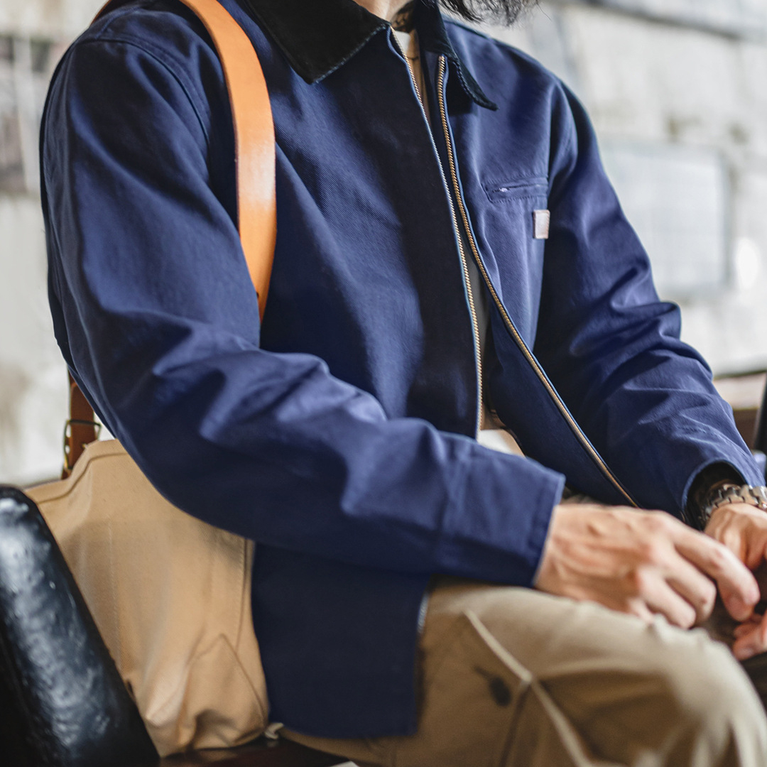 美式底特律藏青色夾克獵裝J001美式巴恩風翻領外套男秋