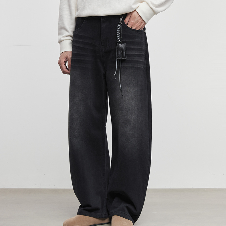 廓詩水洗復古牛仔褲男秋冬季2025新款寬鬆直筒微喇休閒褲