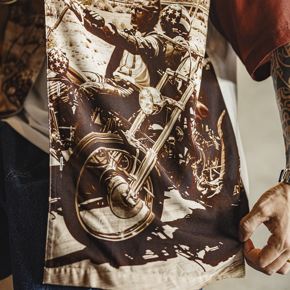 美式復古撞色古巴領襯衫垂感滿印花襯衣薄款短袖外套男夏