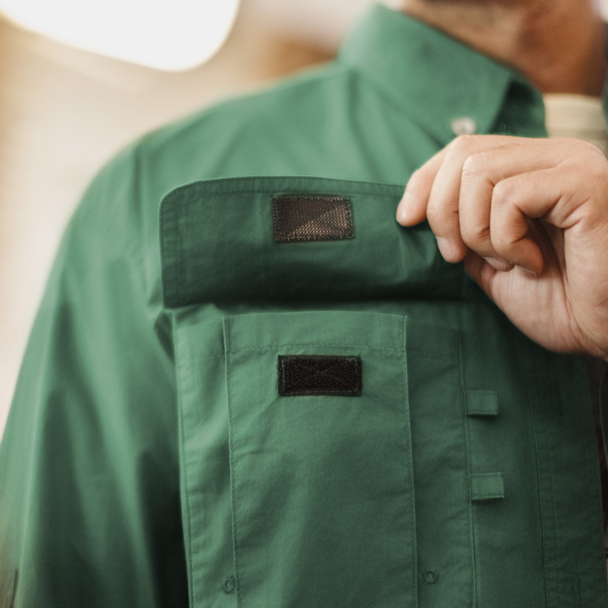美式復古多口袋襯衫外套綠色純棉疊穿長袖襯衣薄款男夏秋