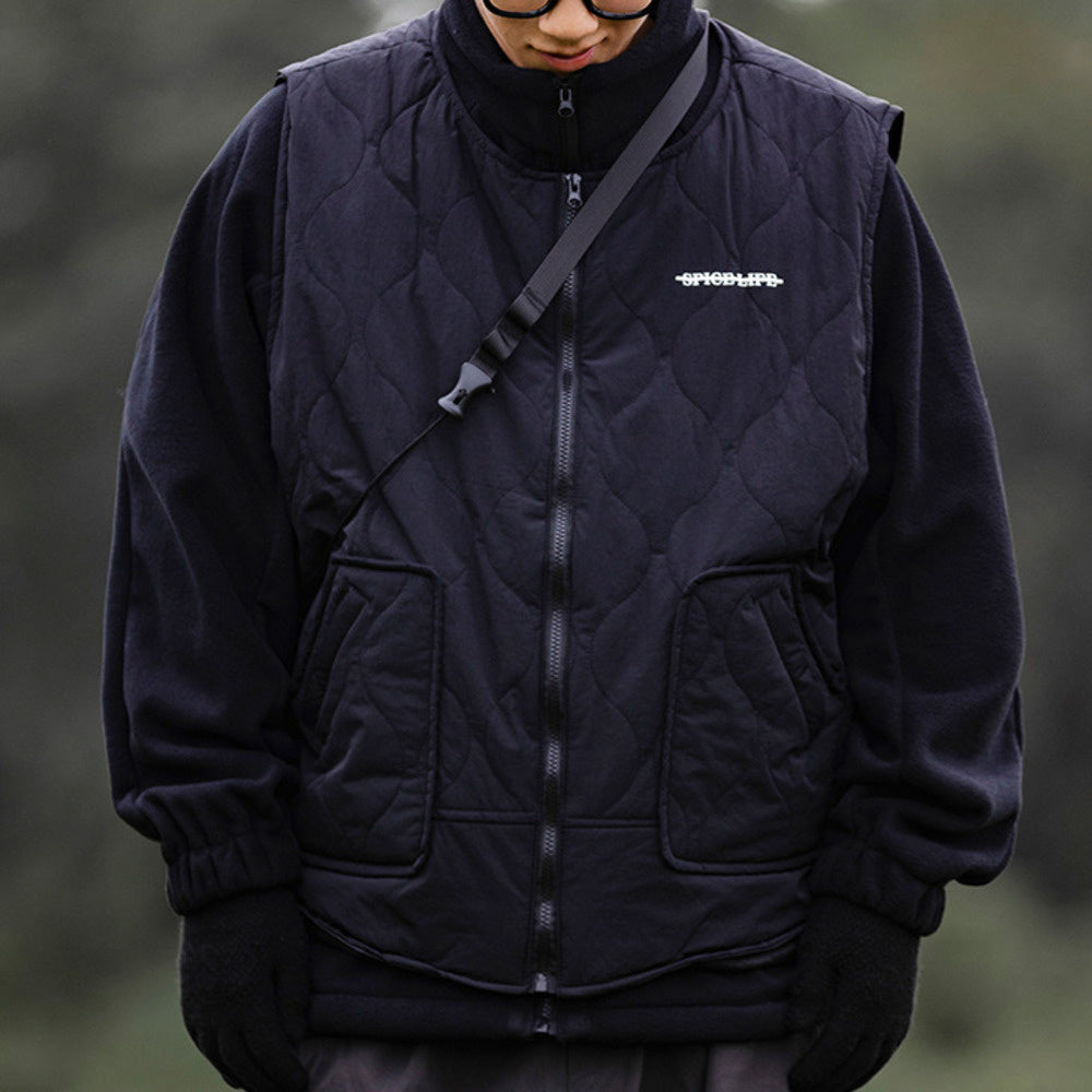 兩件套搖粒絨外套男冬季寬松可拆卸馬甲薄款立領棉衣潮