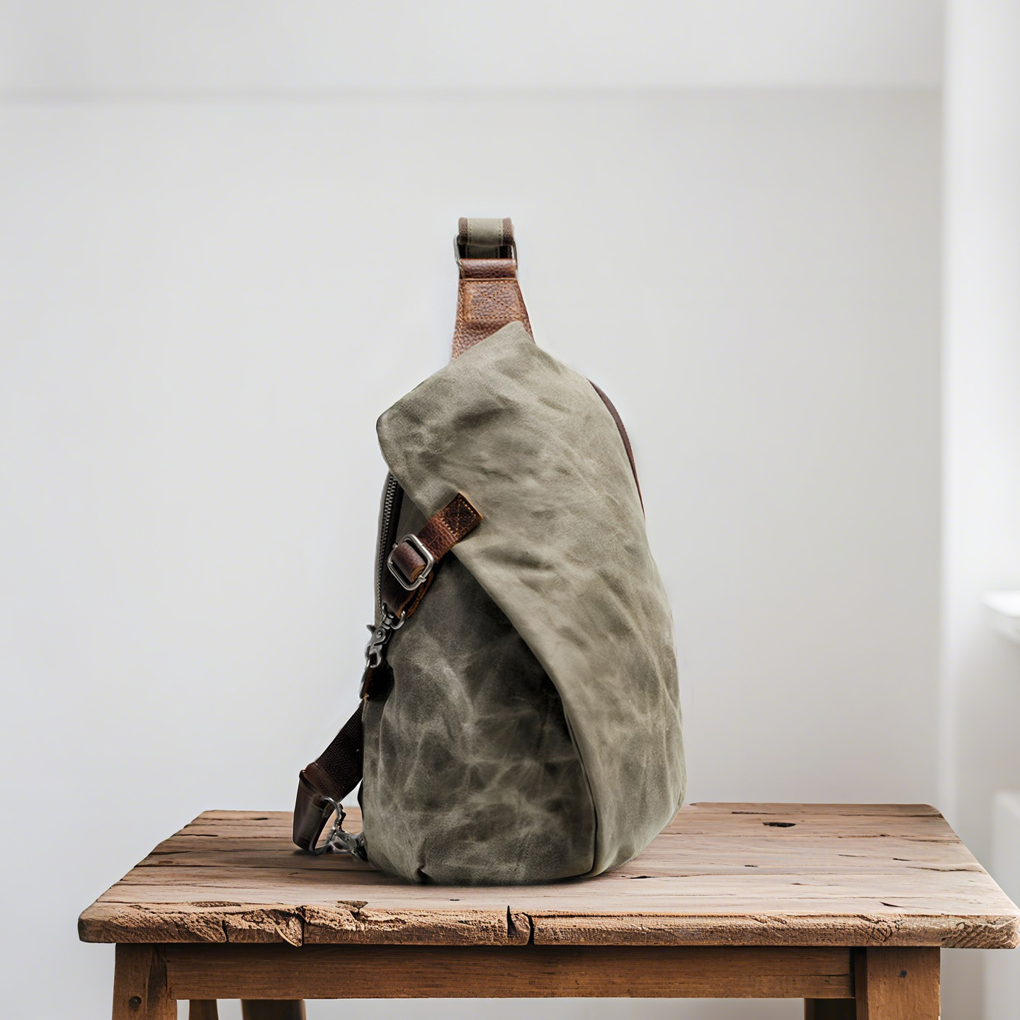 男士胸包休閒斜挎包復古防水單肩包過蠟帆布包小揹包個性潮包