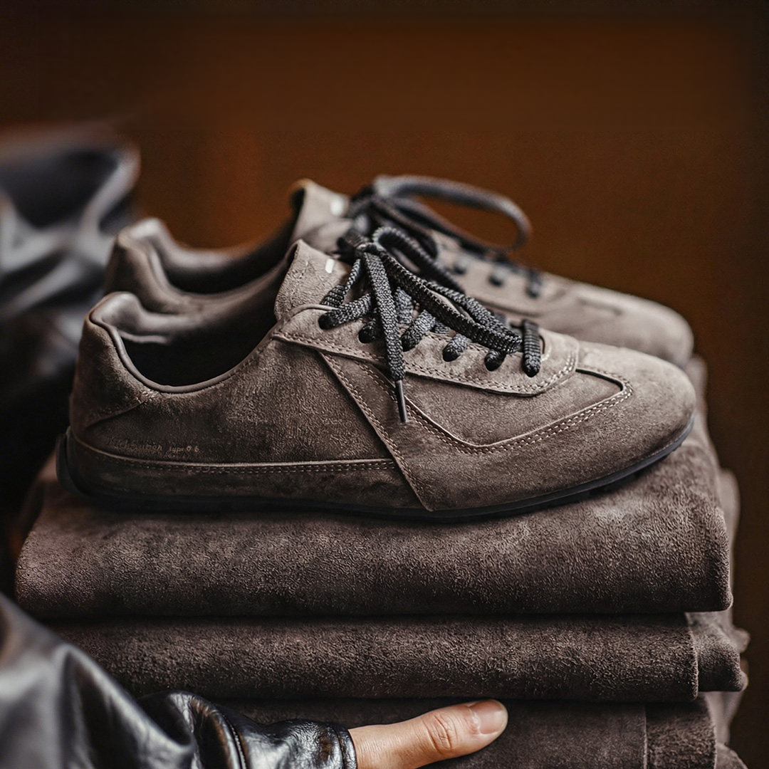 2026新款復古棕咖色德訓鞋男士小衆運動休閒美拉德系真皮板鞋