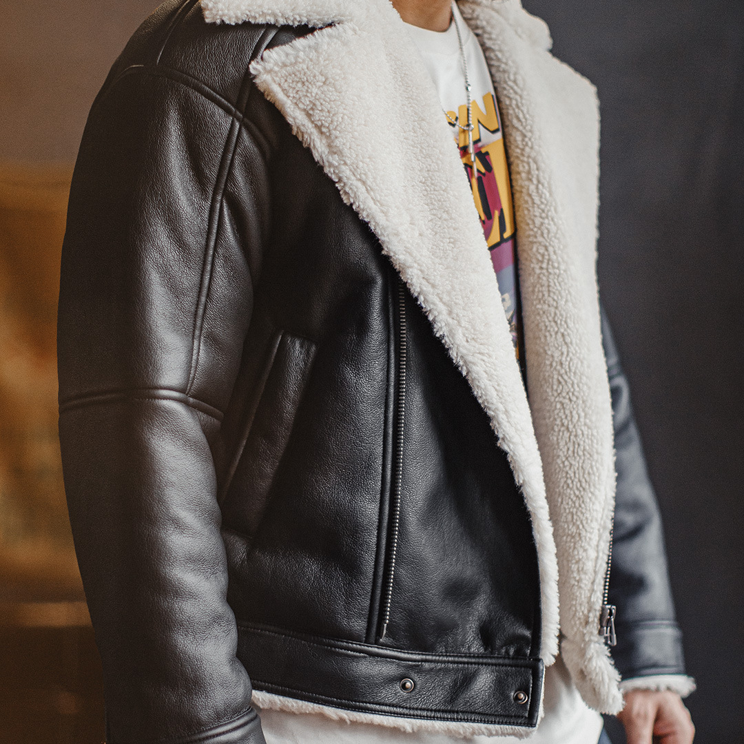 美式G1飛行服夾克bomber仿羊羔絨荔枝紋皮衣保暖外套男冬