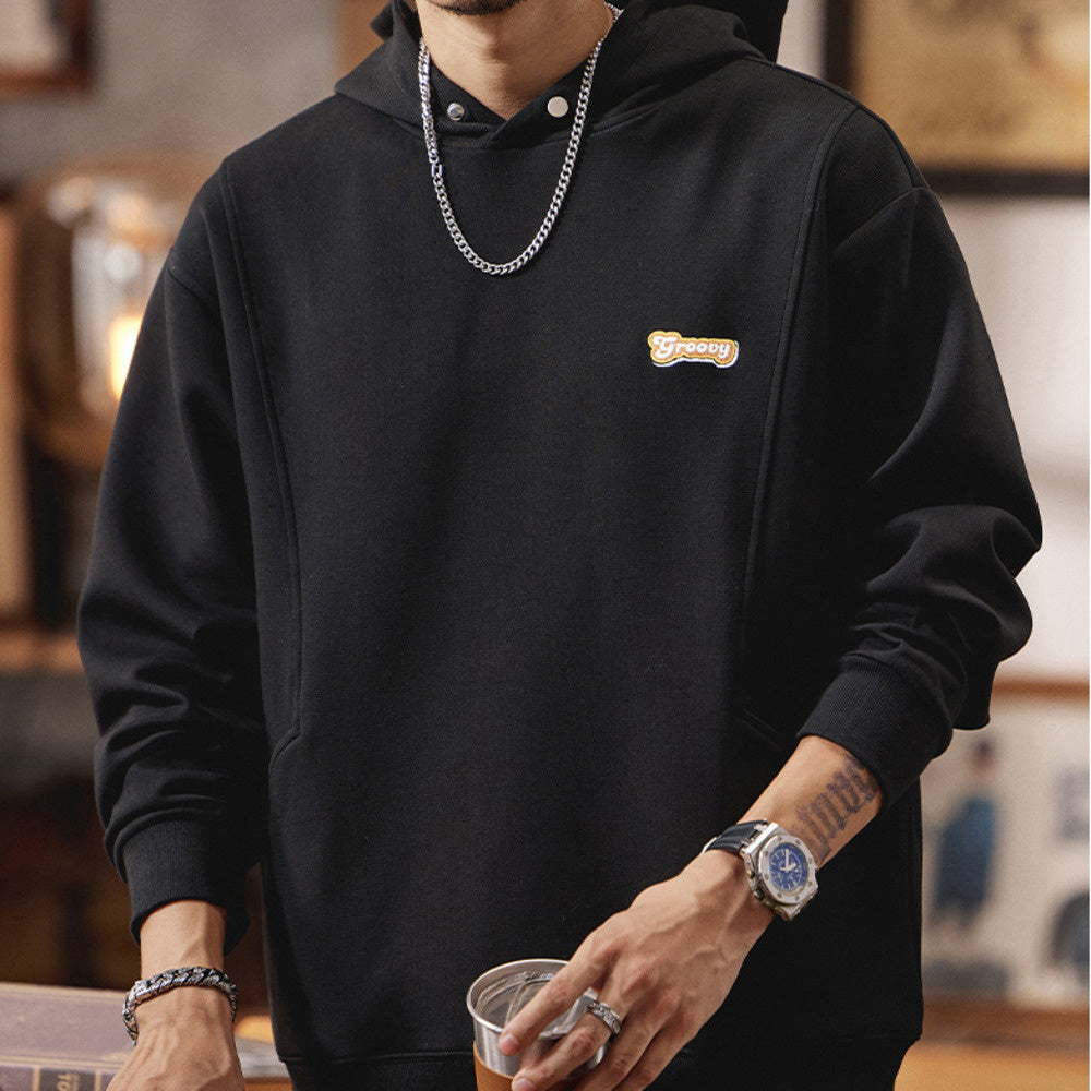 美式復古連帽衛衣男士寬松長袖上衣秋冬季2024新款加絨外套男