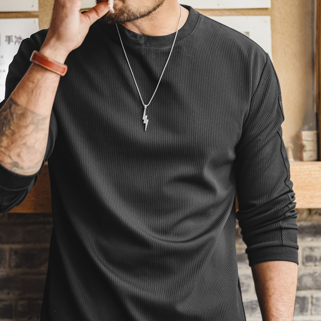 美式3D坑條長袖T恤白色打底外穿薄款針織無帽衛衣男款春