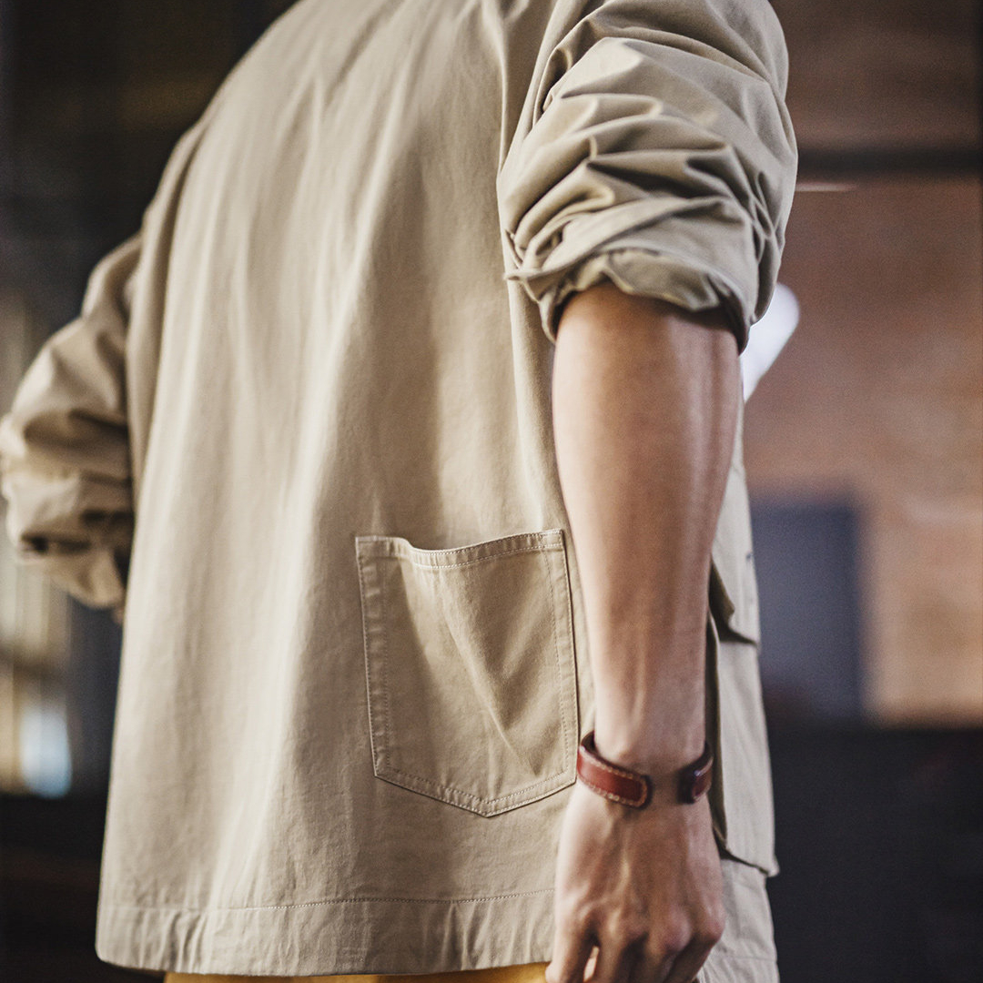 美式復古多口袋夾克純棉帆布卡其色立領連帽薄款外套男春