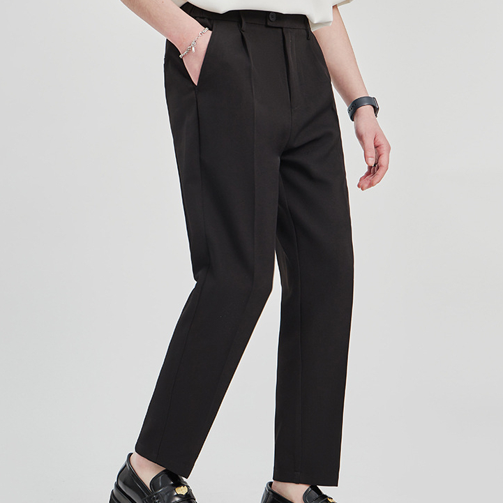 重磅男士休閒褲夏季新款抗皺梭織寬鬆直筒西褲九分褲