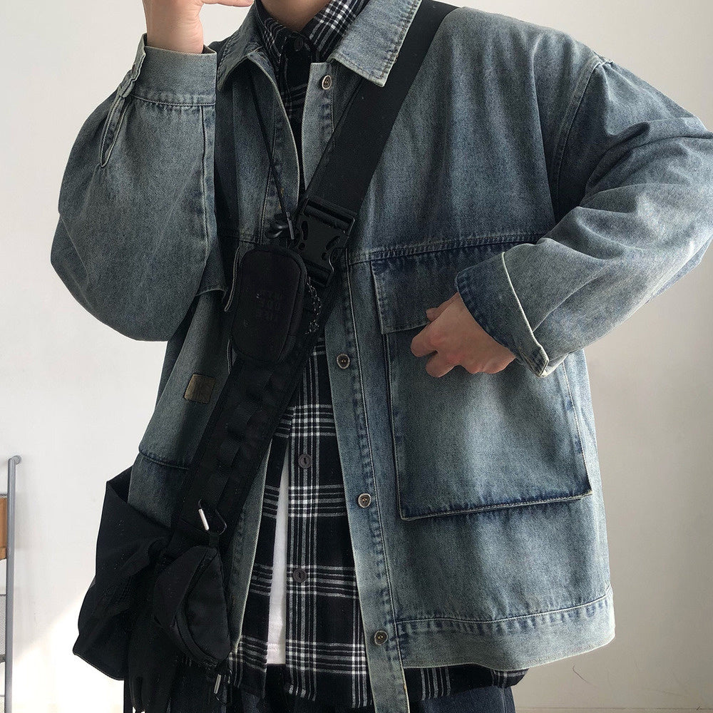 cityboy水洗做舊工裝牛仔夾克外套男春秋款潮牌寬松