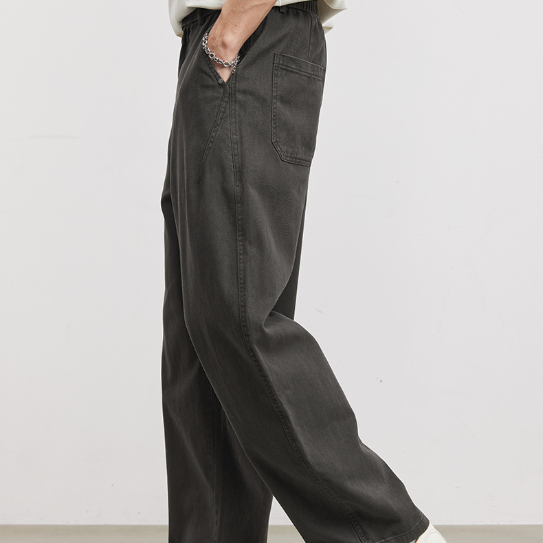 重磅290g極簡垂墜闊腿褲男春夏季純棉寬鬆通勤直筒休閒長褲