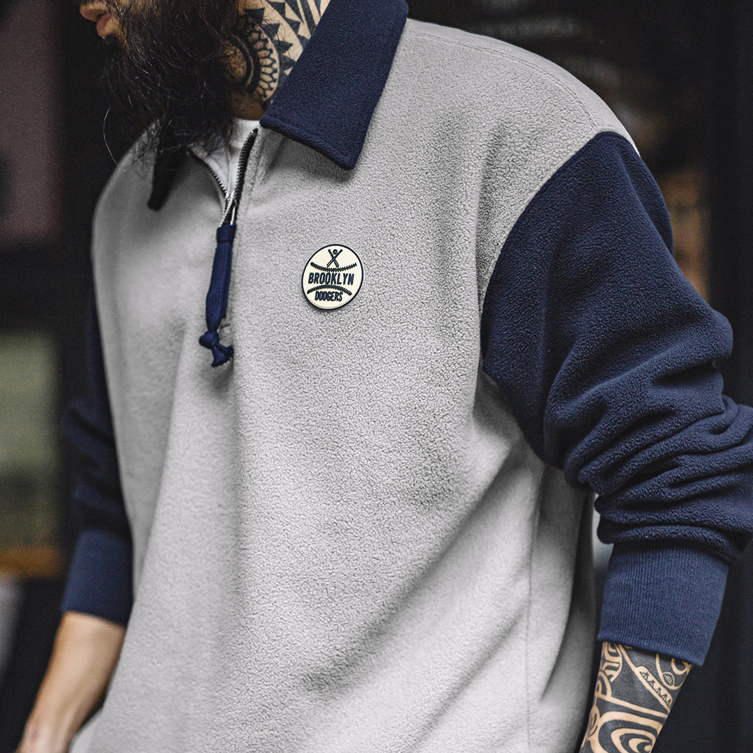 美式搖粒絨半開襟衛衣學院風polo領撞色套頭保暖外套男秋