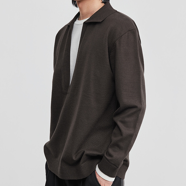 時尚簡約假兩件翻領針織衫男春秋季2026新款設計薄款毛衣上衣