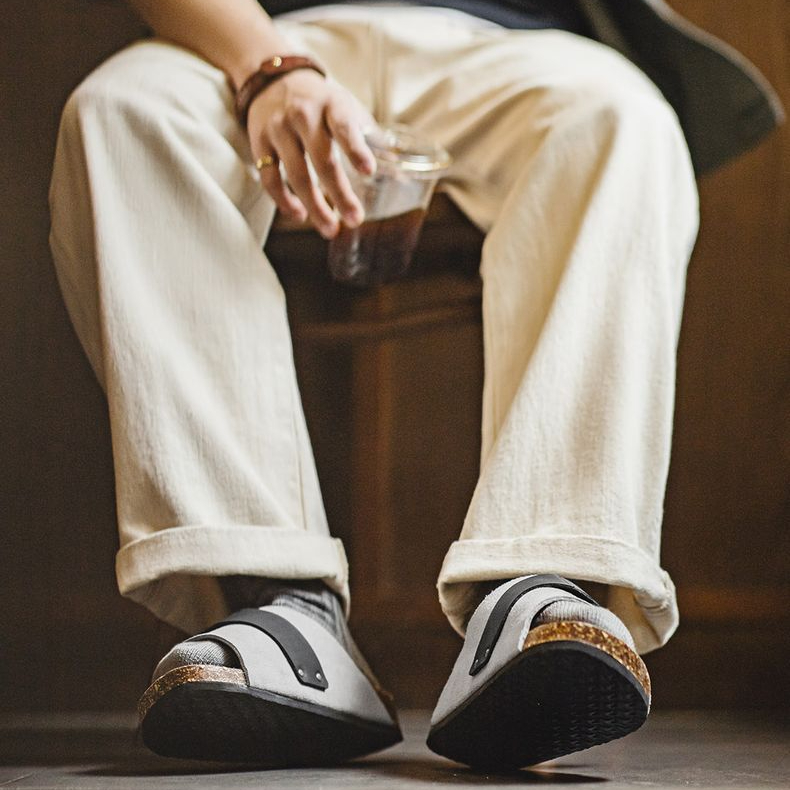 穆勒鞋男2025夏季新款軟木一字休閒外穿涼拖鞋魔術貼