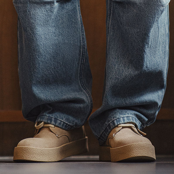 搖滾60復古板鞋男士2025冬季新款休閒低幫沙漠德比鞋厚底皮鞋