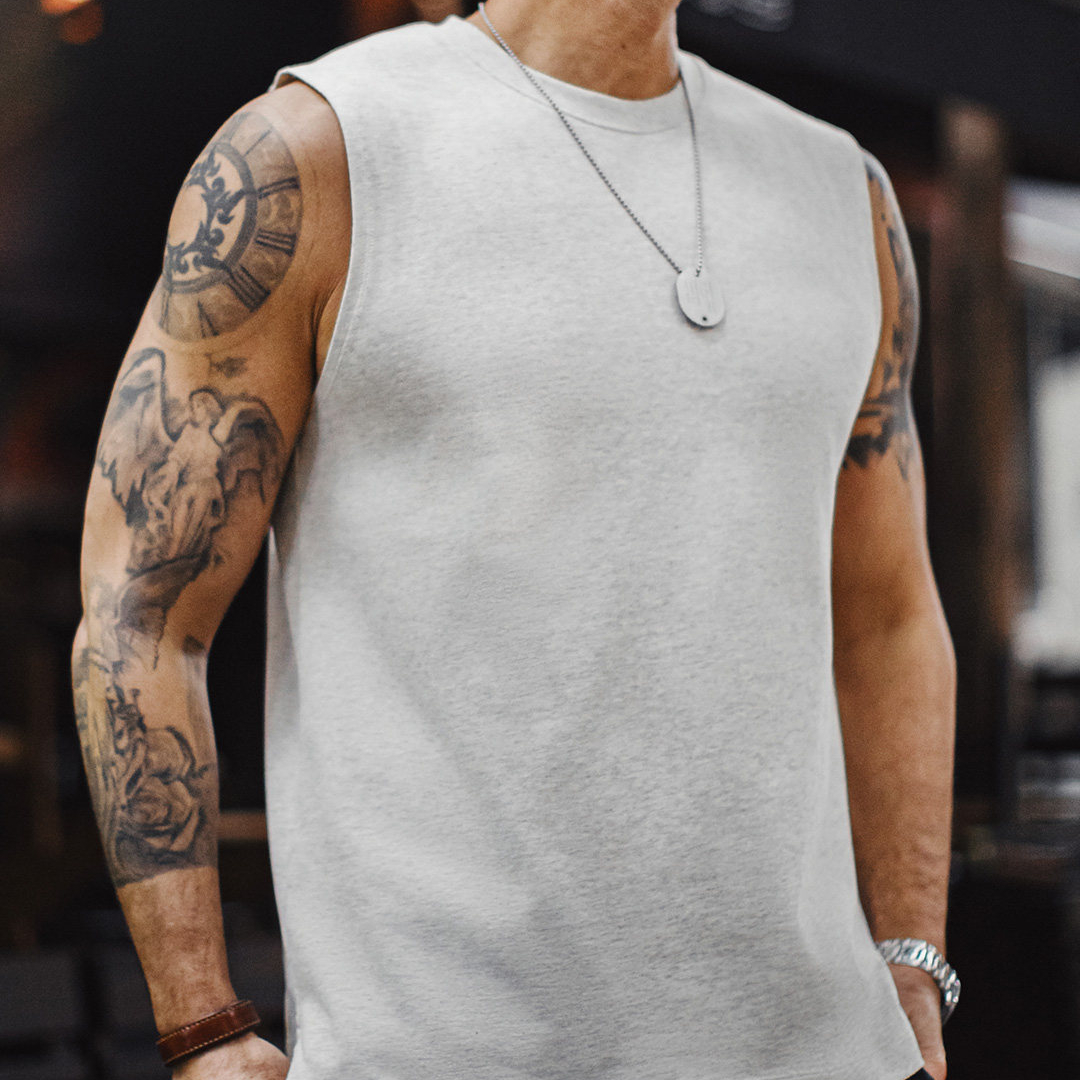 美式白色新疆純棉健身背心跨欄重磅無袖內搭坎肩打底衫男