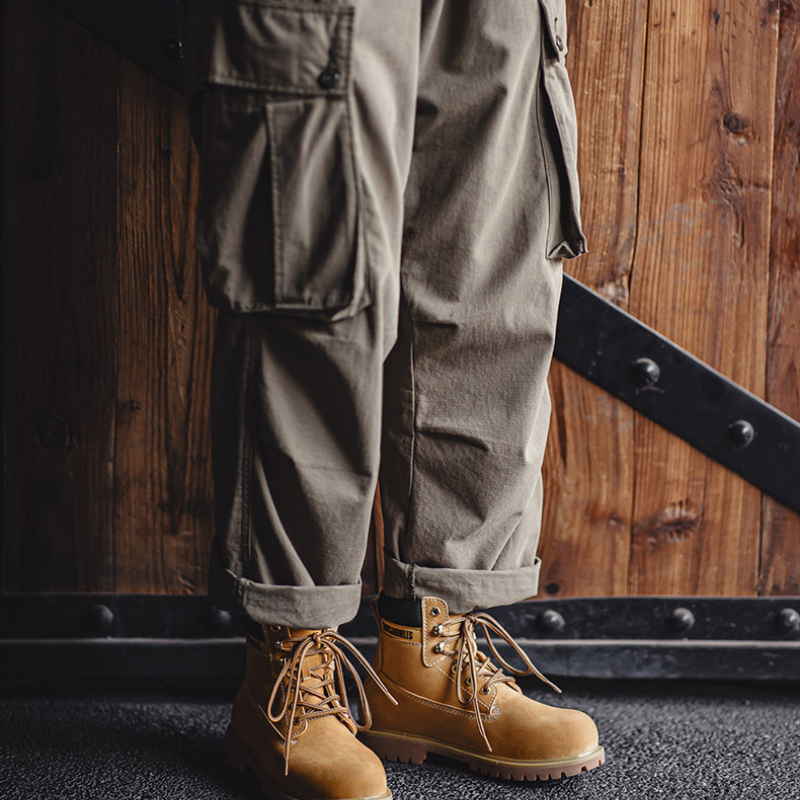秋季新款美式大黃靴男休閑中幫馬丁靴戶外登山靴復古工裝靴子