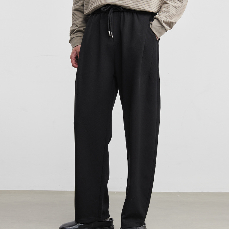 新款垂感休閒褲男士寬鬆高級感純色長褲春季時尚百搭通勤褲子