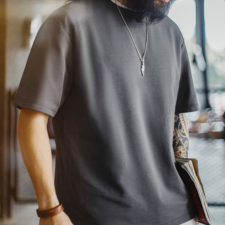 美式7A抗菌T恤螺紋領口cleanfit針織薄款半袖短袖男夏季