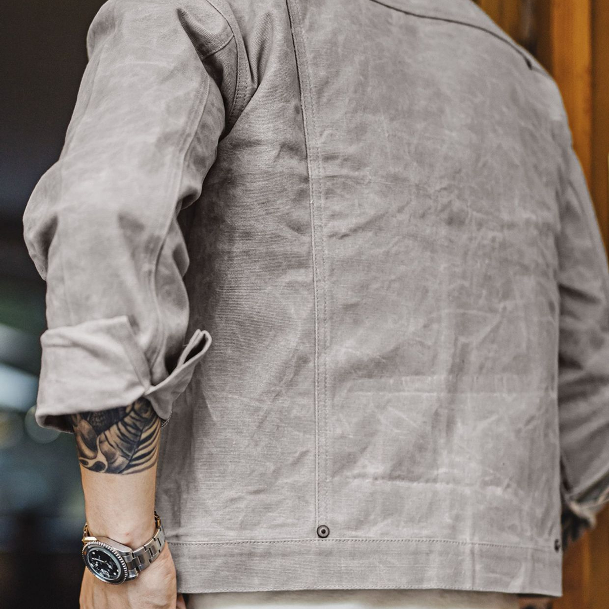 美式復古油蠟夾克vintage純棉獵裝硬挺灰色二代外套男秋