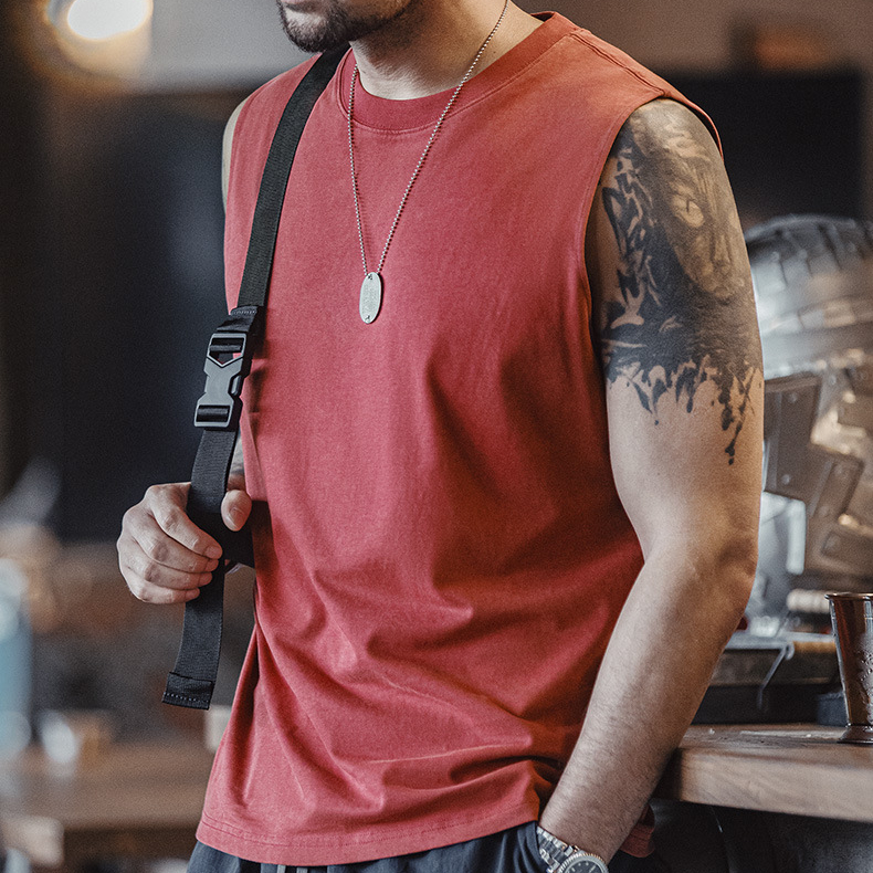 美式復古硬漢做舊背心純棉運動健身打底坎肩無袖T恤男夏