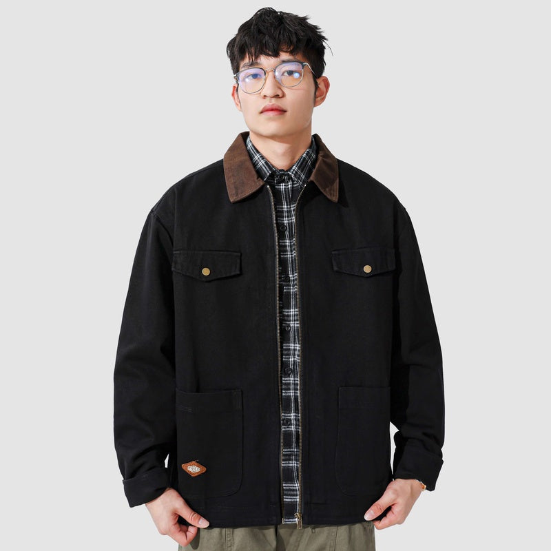 美式底特律工裝外套男秋冬新款寬松潮牌古著夾克上衣