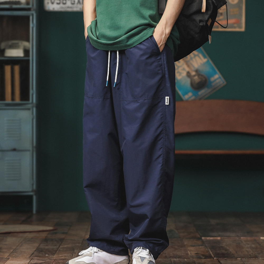 潮牌闊腿工裝褲男寬松直筒休閑褲夏季新款復古戶外速幹運動褲