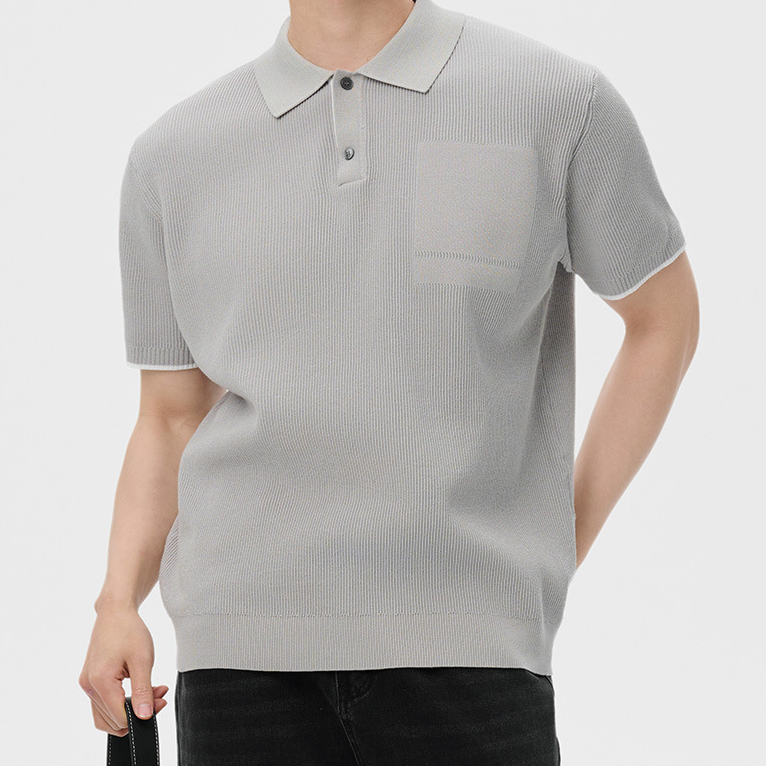 商務休閒針織短袖polo衫男高級感夏季撞色翻領上衣馬球衫