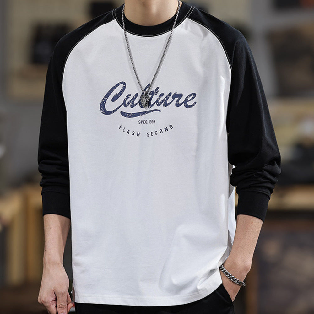 春季新款280克純棉休閑男士長袖t恤美式寬松潮流百搭撞色衛衣