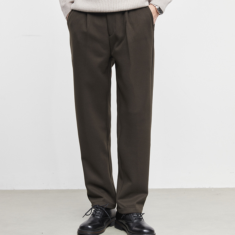 弛思加厚毛呢休閒褲男秋冬季2025新款保暖垂墜感直筒褲子