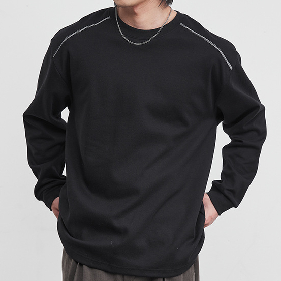 美式黑色長袖T恤2026年春季男款潮牌拉鍊設計感圓領內搭打底