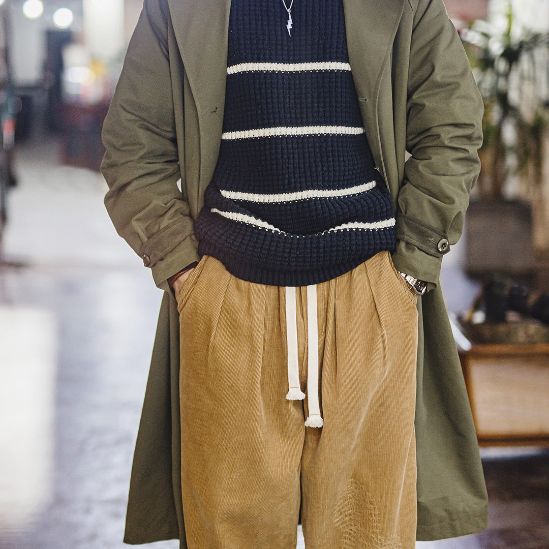 美式復古戰壕風衣軍綠色中長款翻領純棉大衣外套男款春