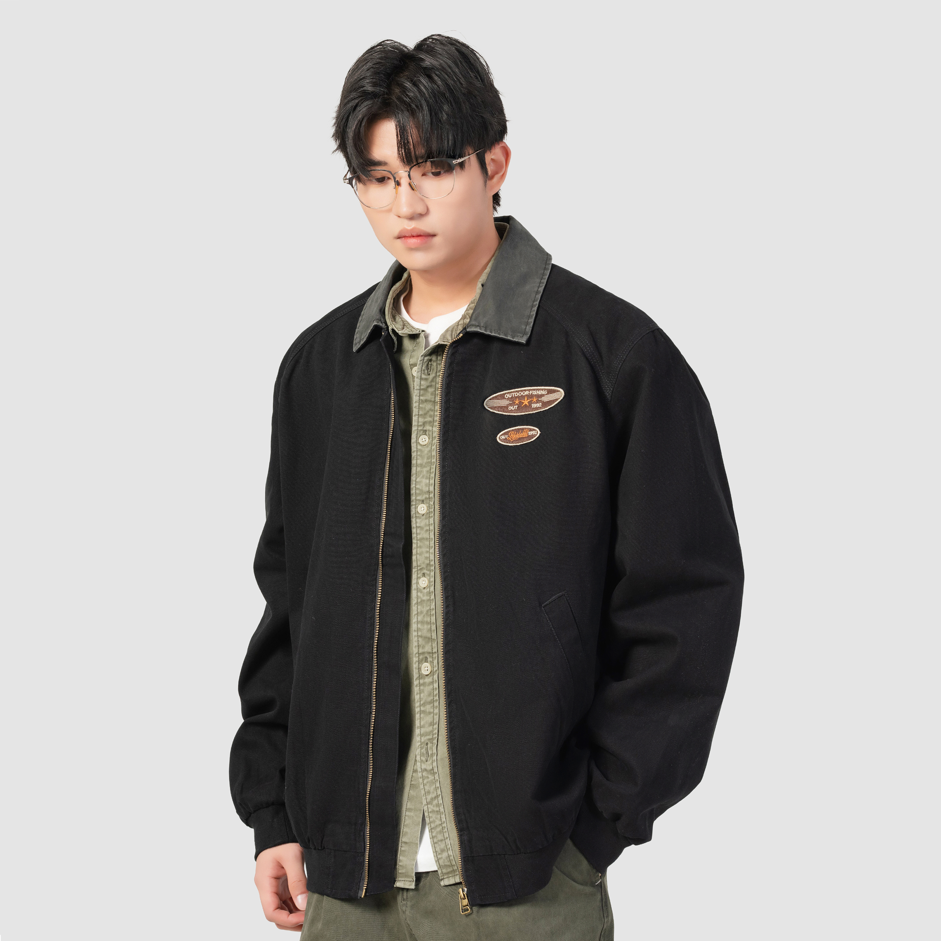 高端美式復古底特律工裝外套男秋冬季寬鬆休閒飛行員夾克