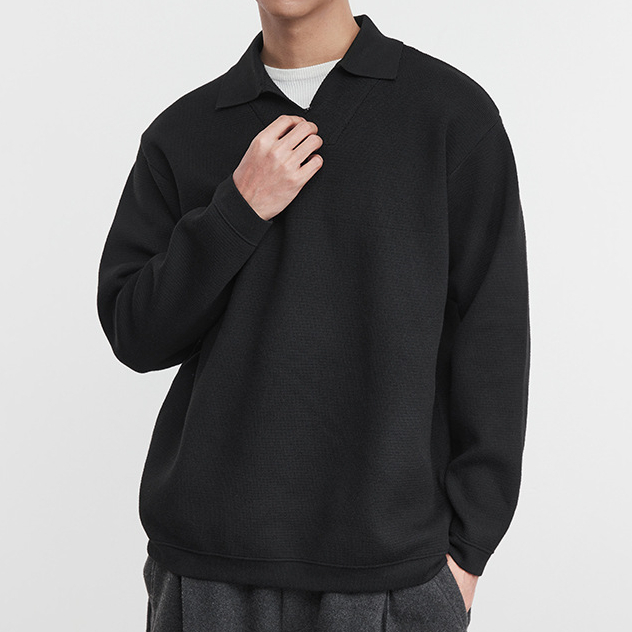 質感針織假兩件重磅毛衣730g海鷗領針織衫上衣男冬季內搭