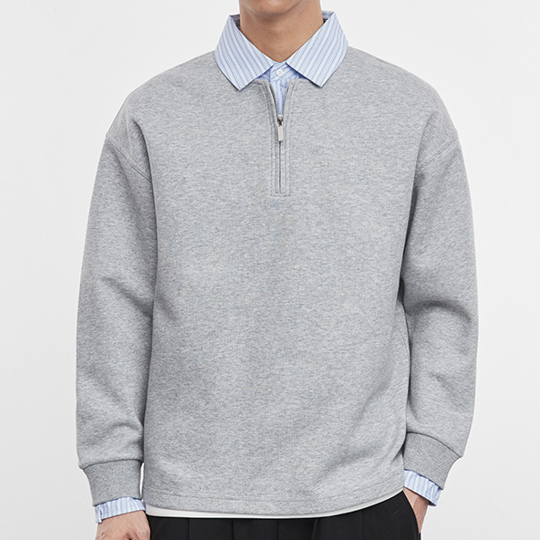 星垂野日系襯衫領假兩件衛衣男春秋季寬鬆翻領長袖上衣潮