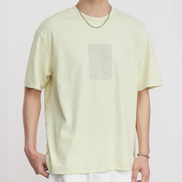 親膚液氨棉日系簡約印花短袖夏季新款圓領寬鬆舒適休閒T恤男