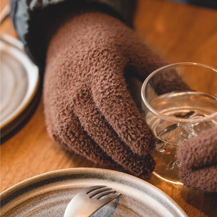 日系復古黑色金貂絨針織全指手套防風防寒保暖手襪男秋冬