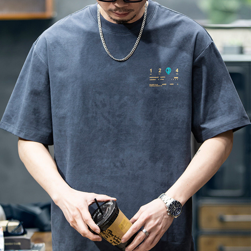 230g字母印花短袖t恤男夏季潮牌大碼美式寬松半袖男生刺繡體恤衫