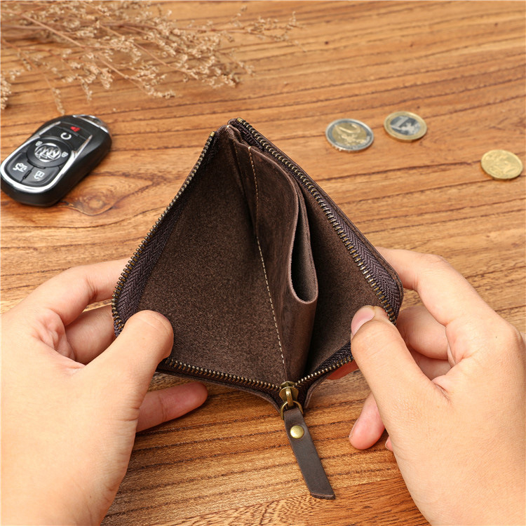 復古男士瘋馬頭層牛皮短款拉鍊錢包真皮超薄橫款皮夾學生簡約錢夾