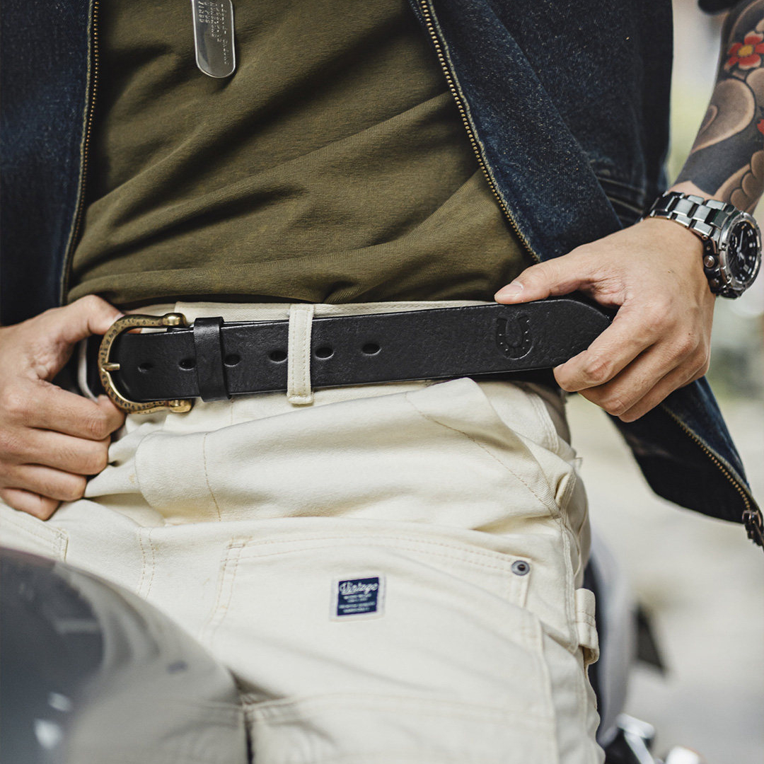 美式復古黃銅釦頭皮帶頭層牛皮腰帶單針真皮褲腰帶男款