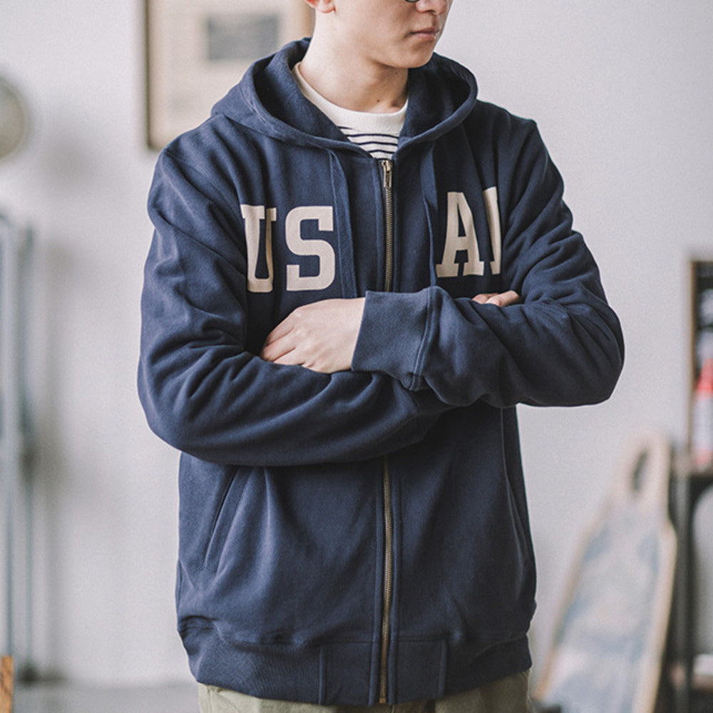 連帽美式開衫衛衣阿美咔叽軍風印花工裝加厚外套拉鏈帽衫