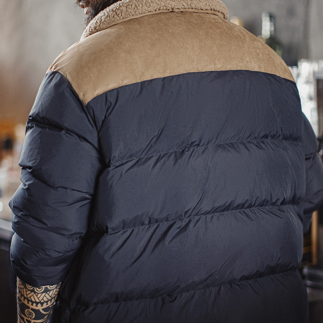 美式復古撞色絨領90白鴨絨羽絨服翻領保暖夾克外套男秋冬