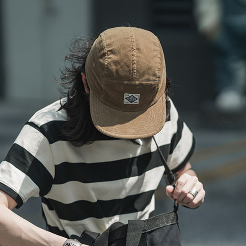 燈芯絨拼接五片帽 圓頂棒球帽短檐休閑棒球帽日潮