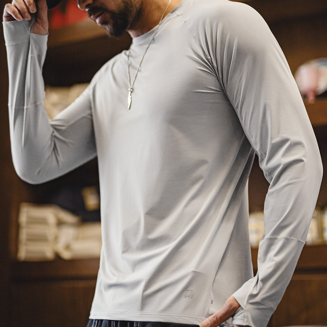 美式插肩袖速幹運動T恤防曬純色長袖涼感抗菌打底衫男春