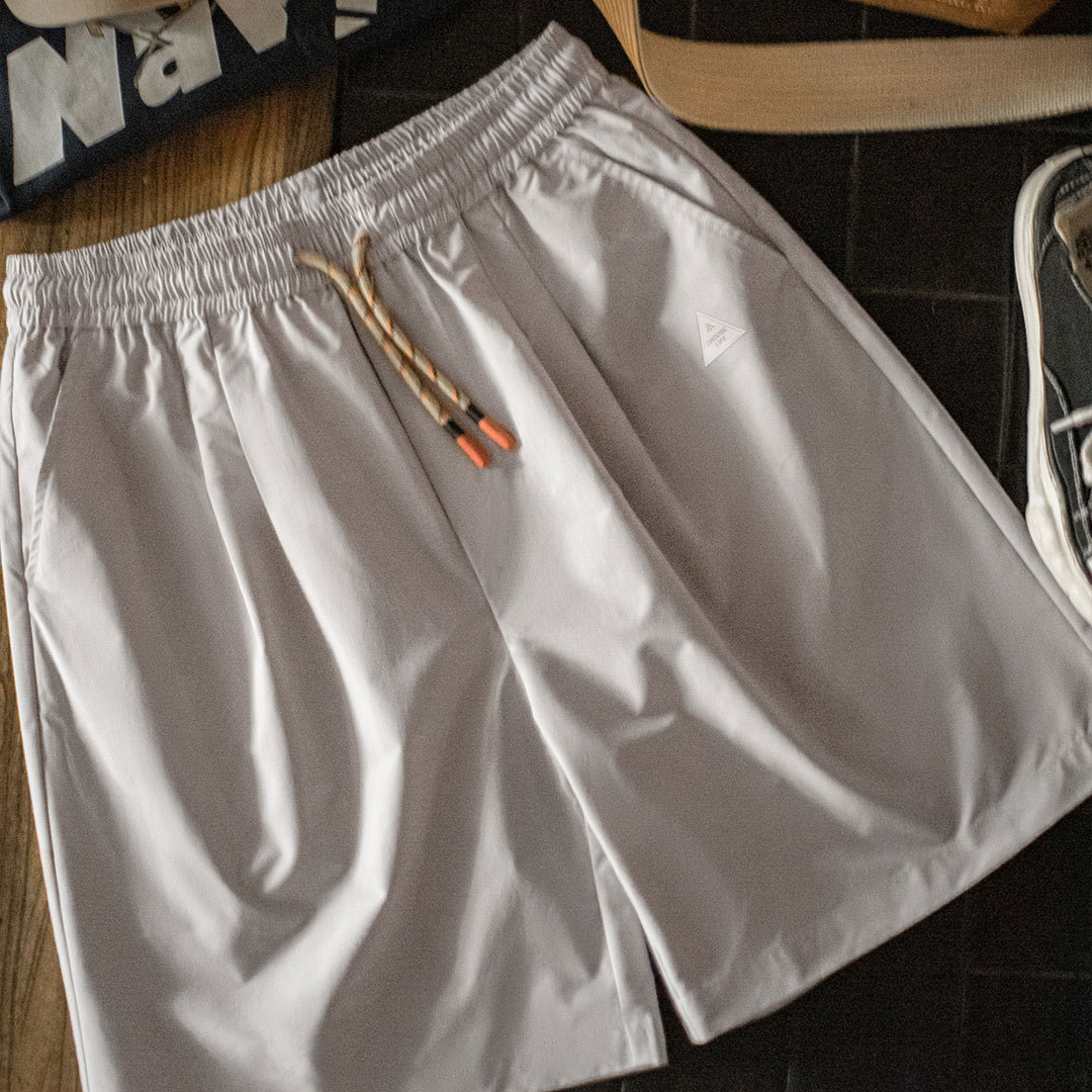 山系戶外灰色短褲鬆緊腰直筒梭織薄款機能抽繩五分褲男夏