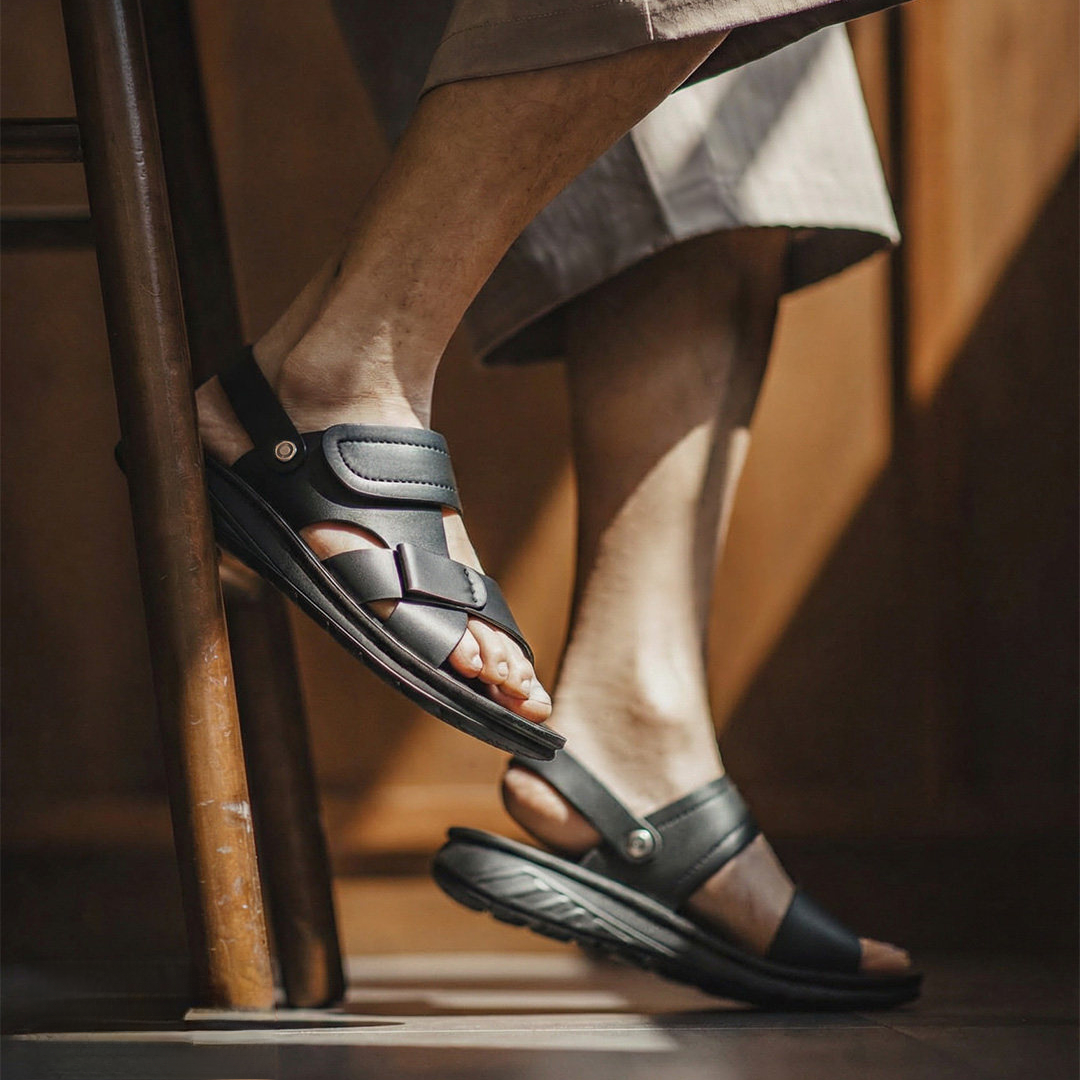 男鞋2026夏季新款皮涼鞋兩穿沙灘鞋真皮商務開車涼拖鞋爸爸鞋